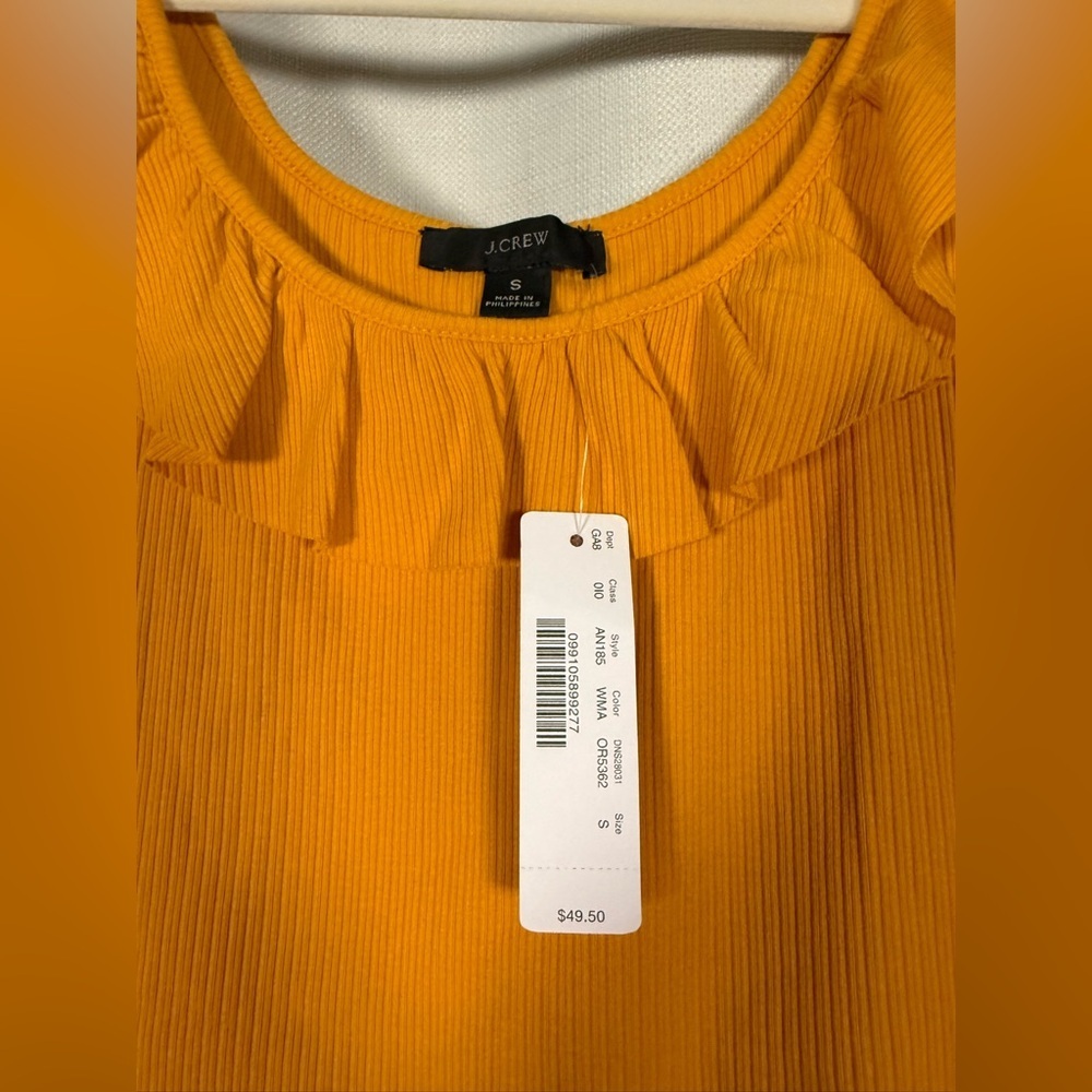 J Crew Ribbed Ruffle Tank Top in Marigold Yellow Orange Size Small - Picture 5 of 6